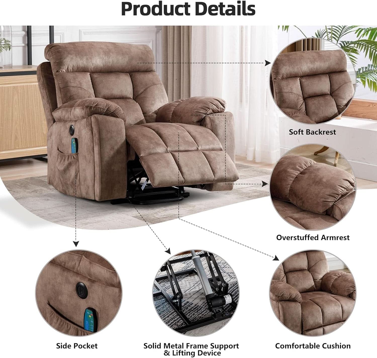 Large Power Recliner With Massage And USB Charging