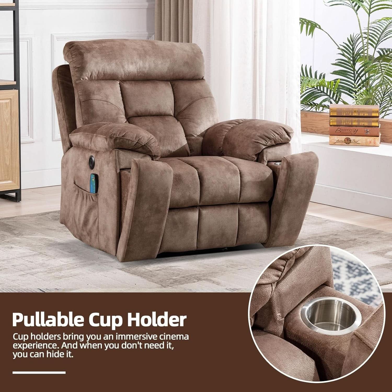 Large Power Recliner With Massage And USB Charging