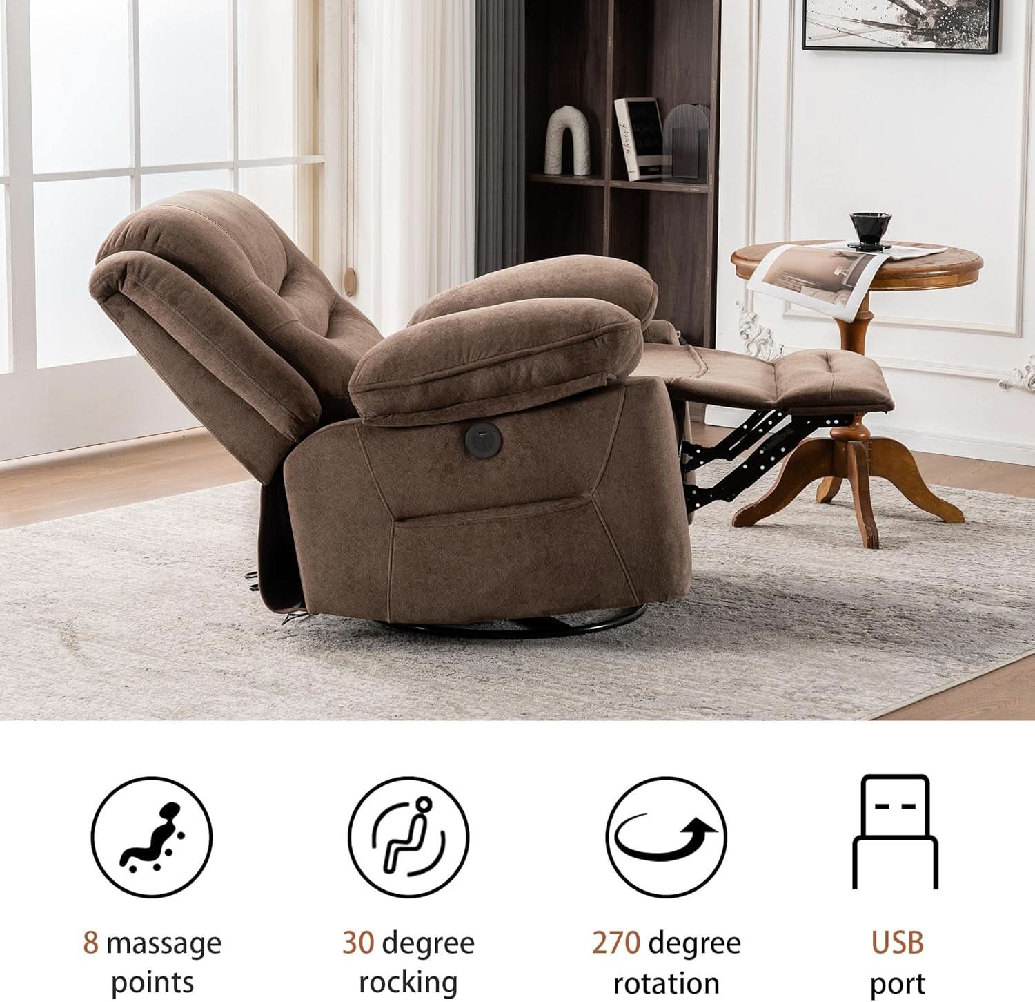 Large Power Recliner With Massage And USB Charging
