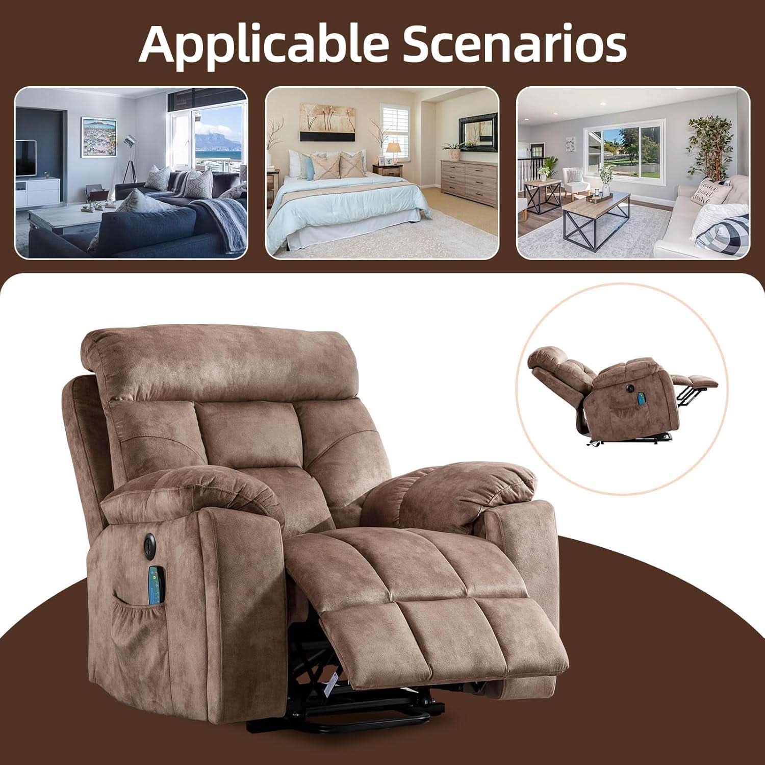 Large Power Recliner With Massage And USB Charging