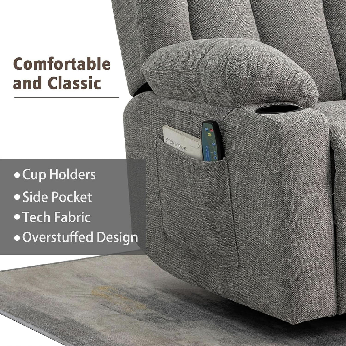 Large Rocker Swivel Recliner Chair With Massage And Heat