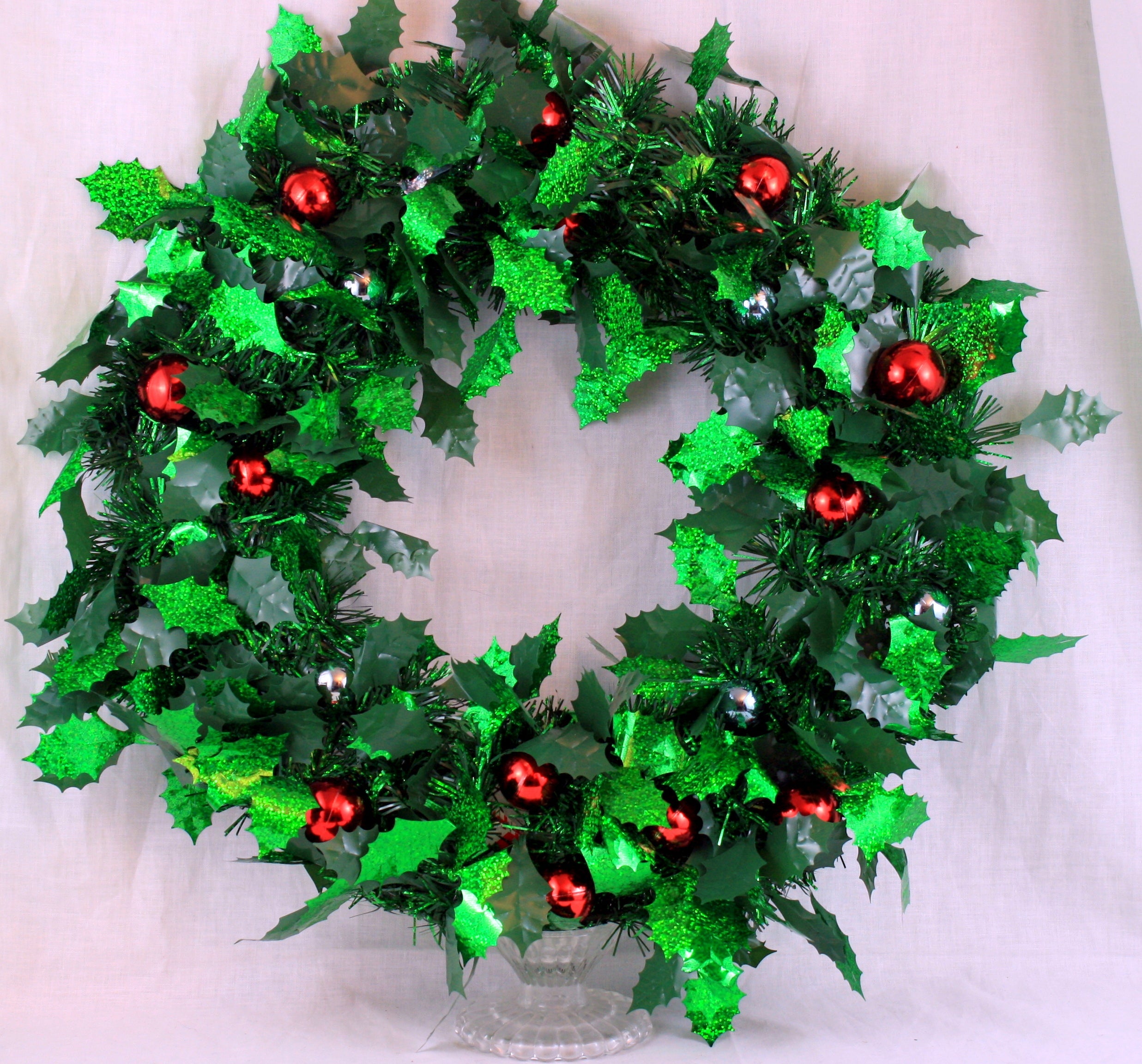 Large Tinsel Wreath with Holly and Berries