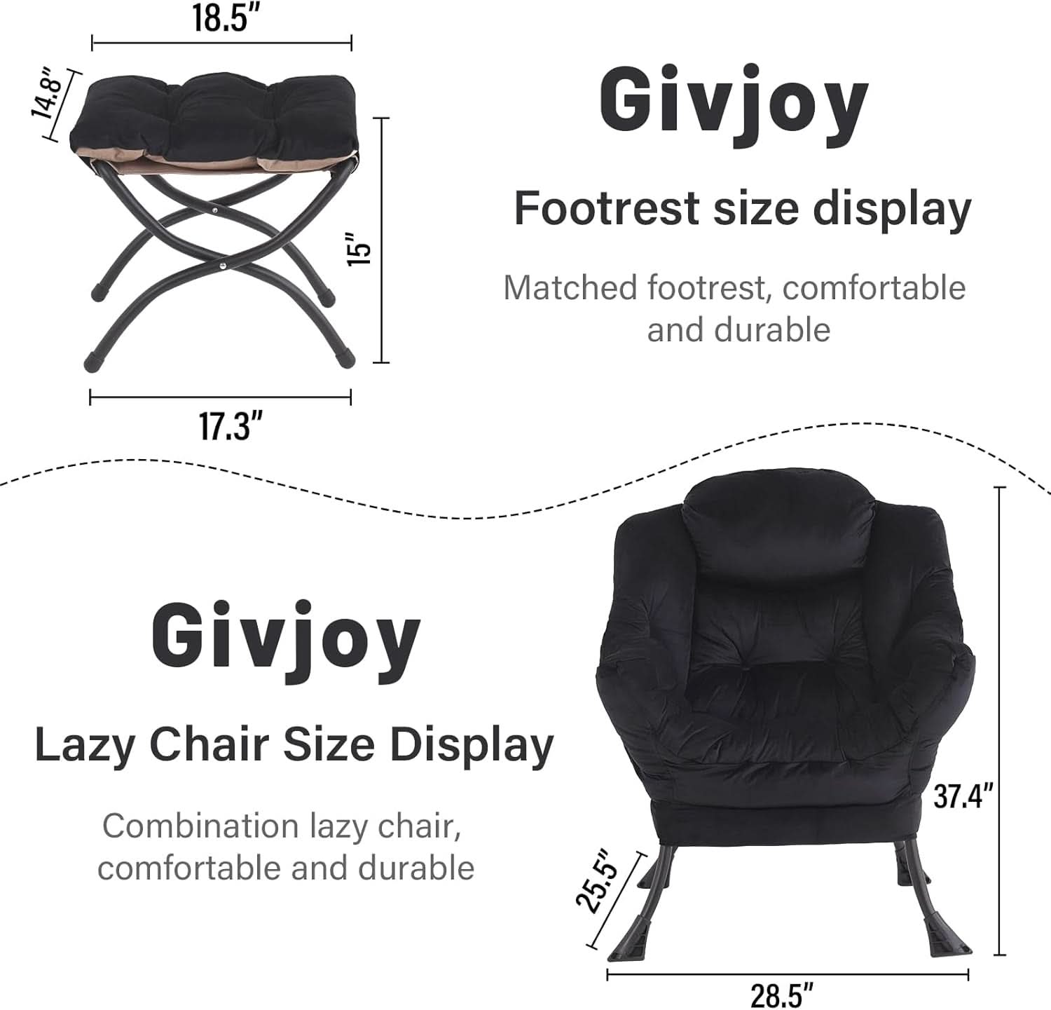 Large Upholstered Lounge Chair With Ottoman And Armrests