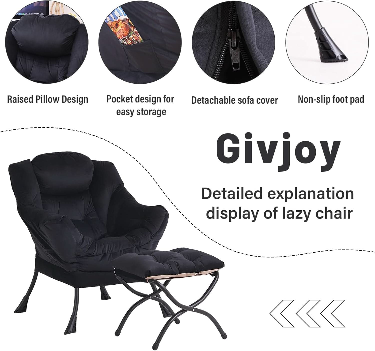 Large Upholstered Lounge Chair With Ottoman And Armrests