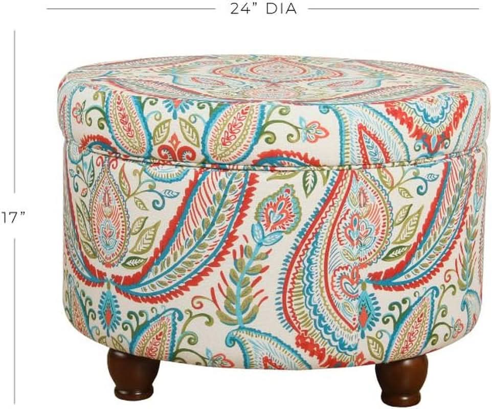Large Upholstered Round Storage Ottoman Living Room