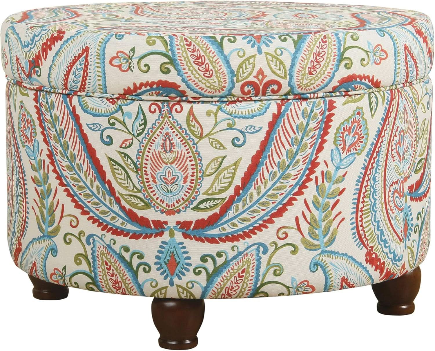 Large Upholstered Round Storage Ottoman Living Room