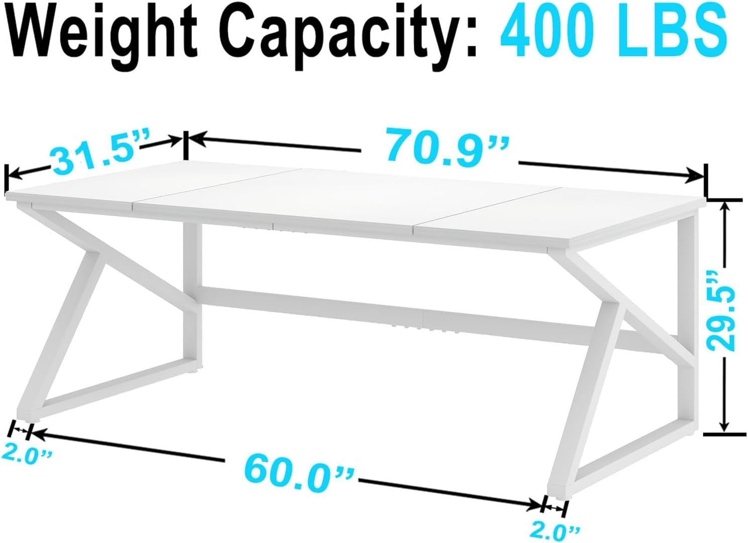 Large White 70 Inch Computer Desk For Home Office Study