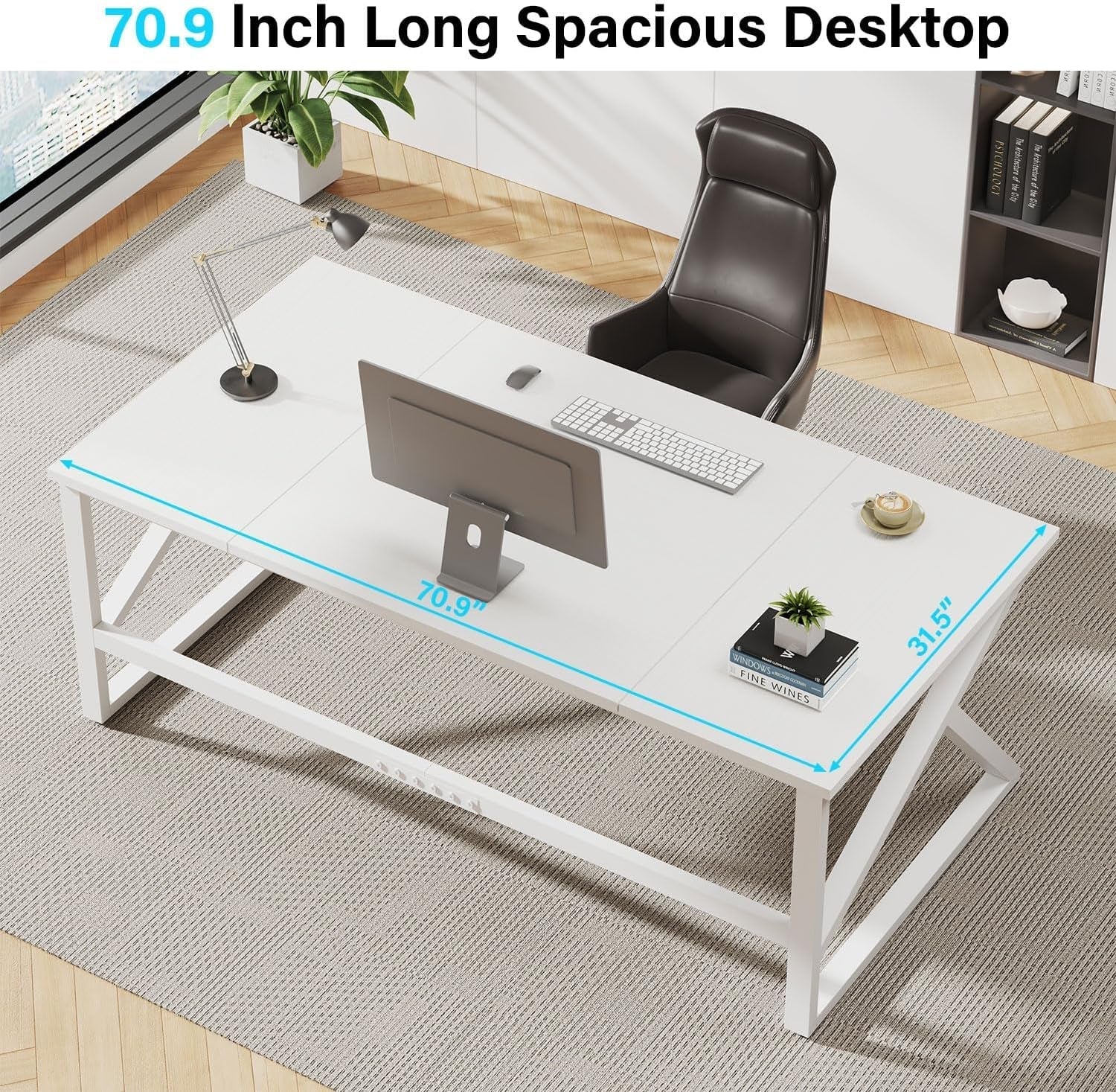 Large White 70 Inch Computer Desk For Home Office Study