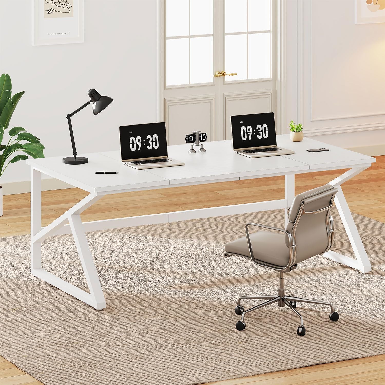 Large White 70 Inch Computer Desk For Home Office Study