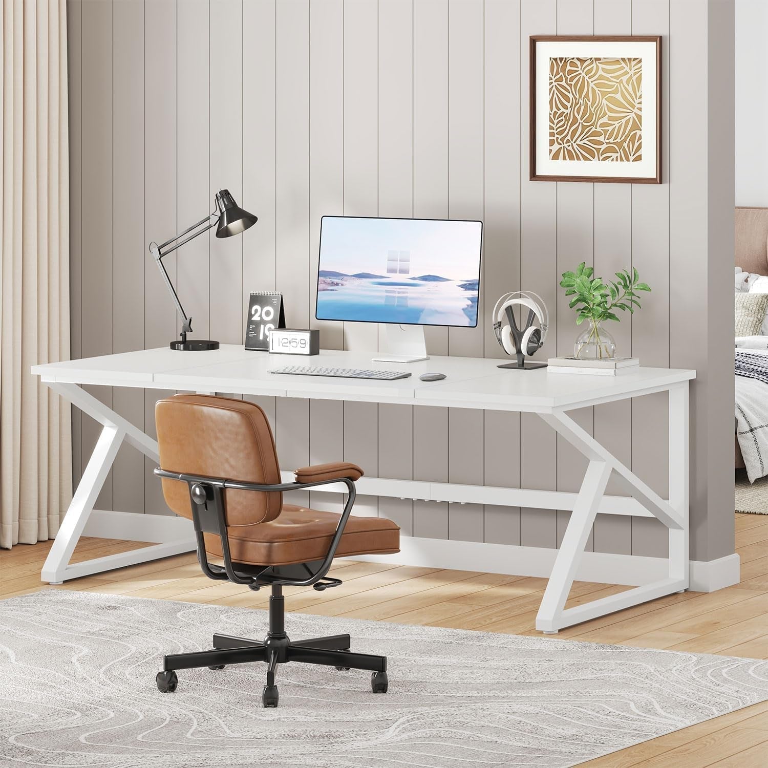 Large White 70 Inch Computer Desk For Home Office Study