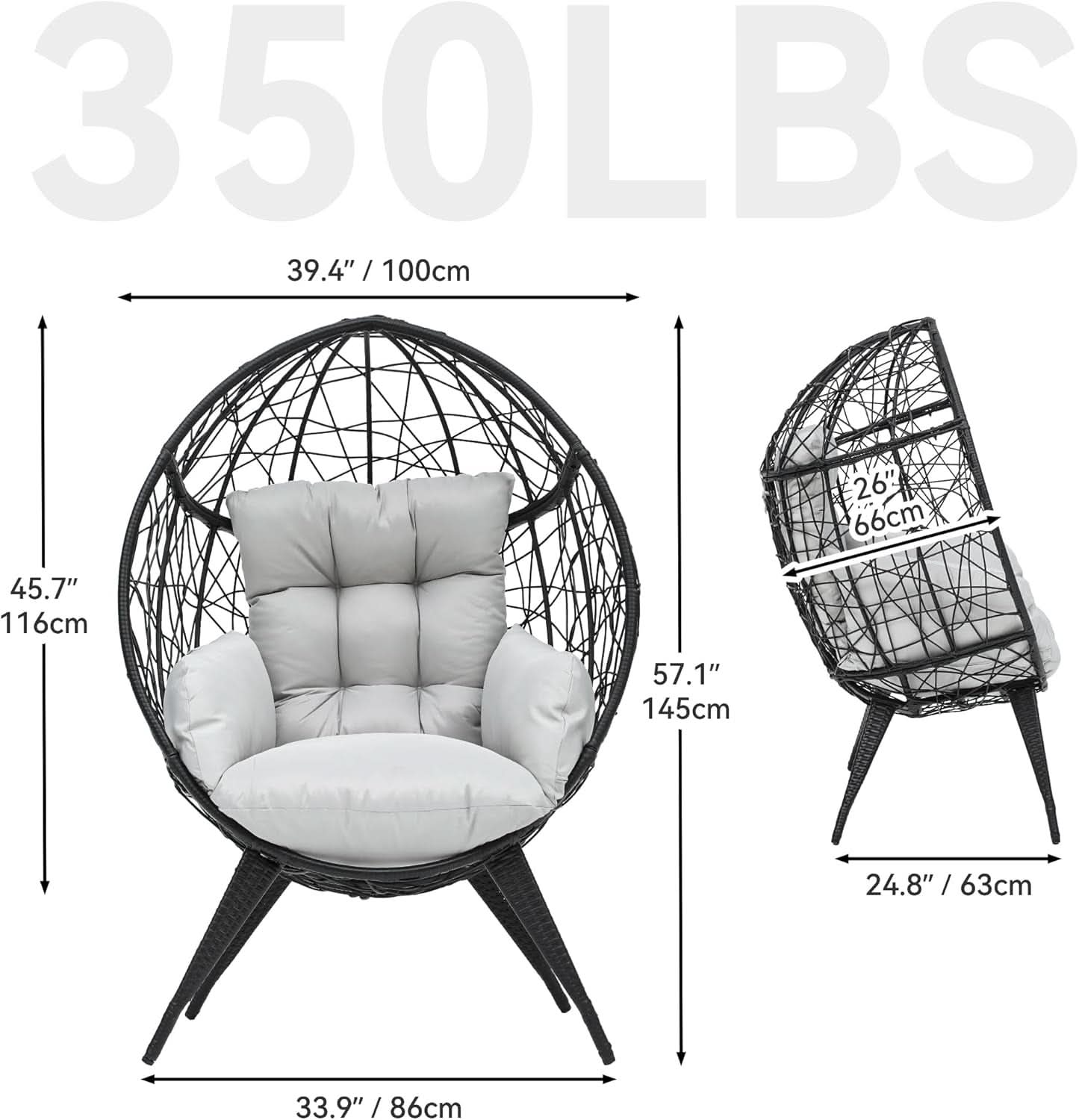 Large Wicker Egg Chair With Stand Outdoor Gray Cushion