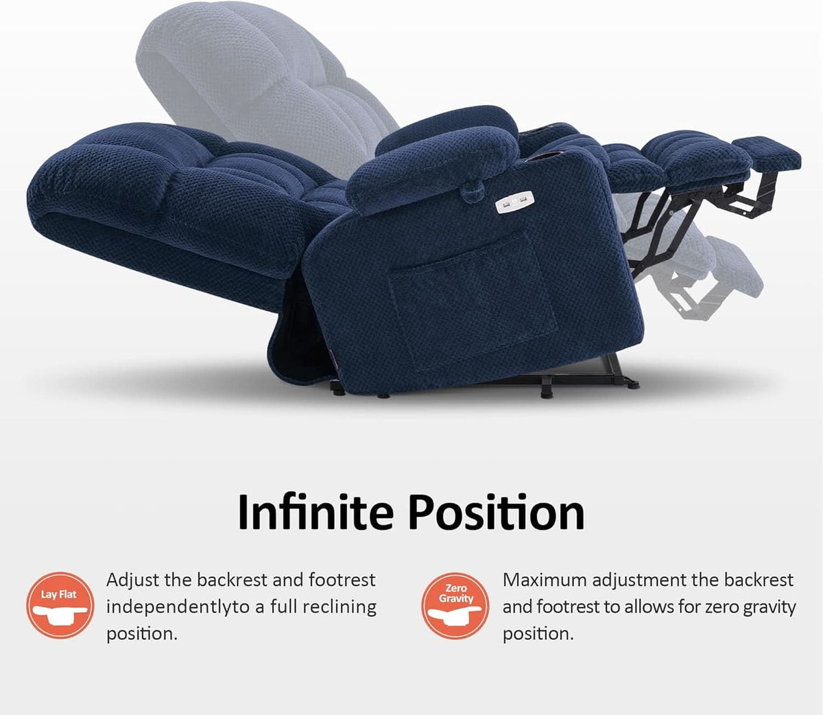 Large Wide Navy Blue Dual Motor Lift Recliner Massage And Heat