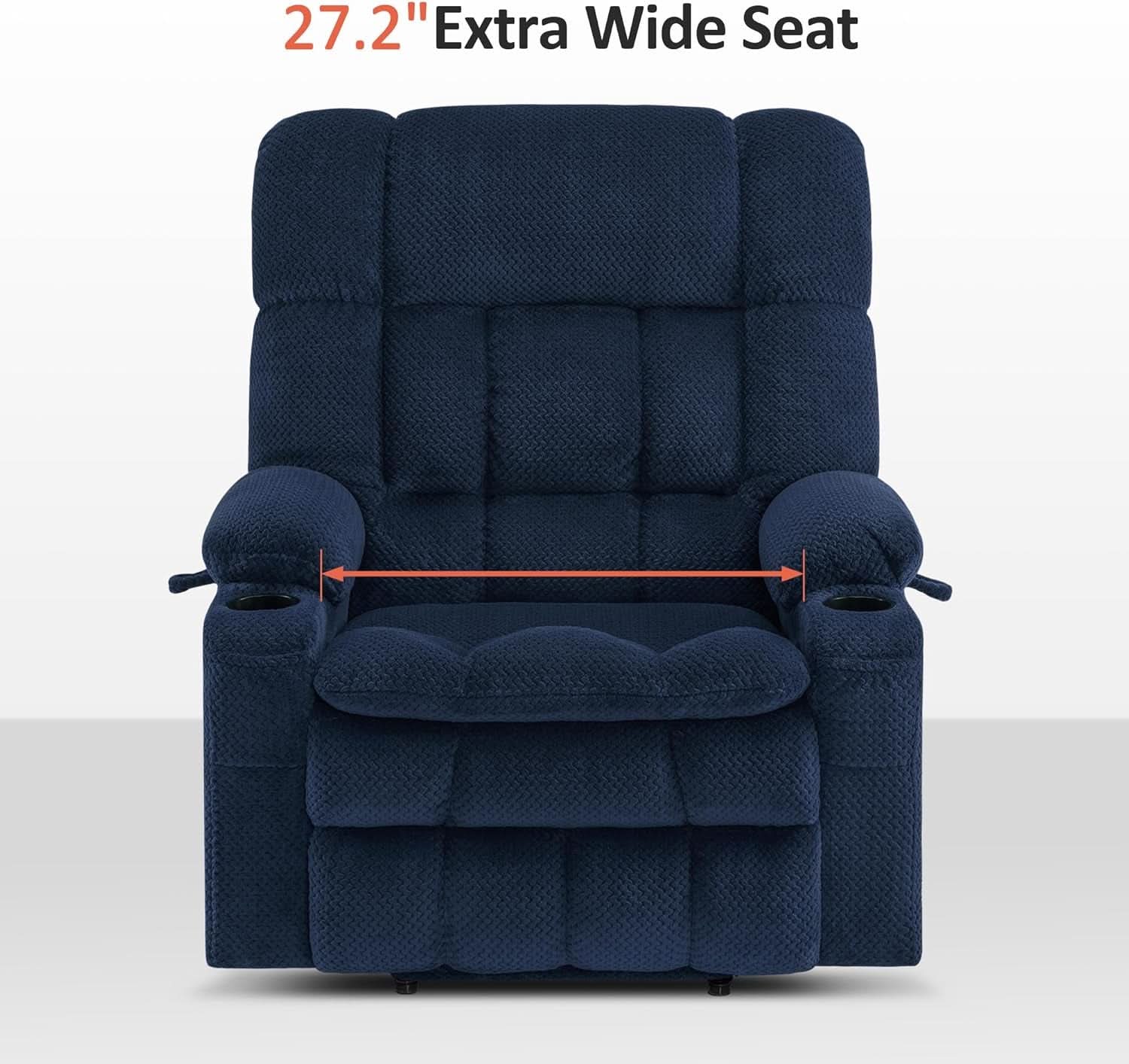 Large Wide Navy Blue Dual Motor Lift Recliner Massage And Heat