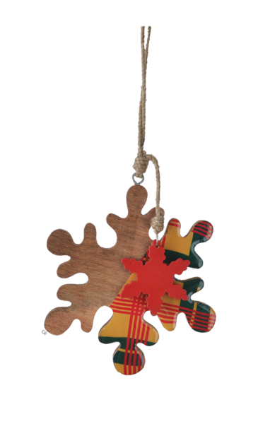 Large Wood Plaid Snowflake Ornament -