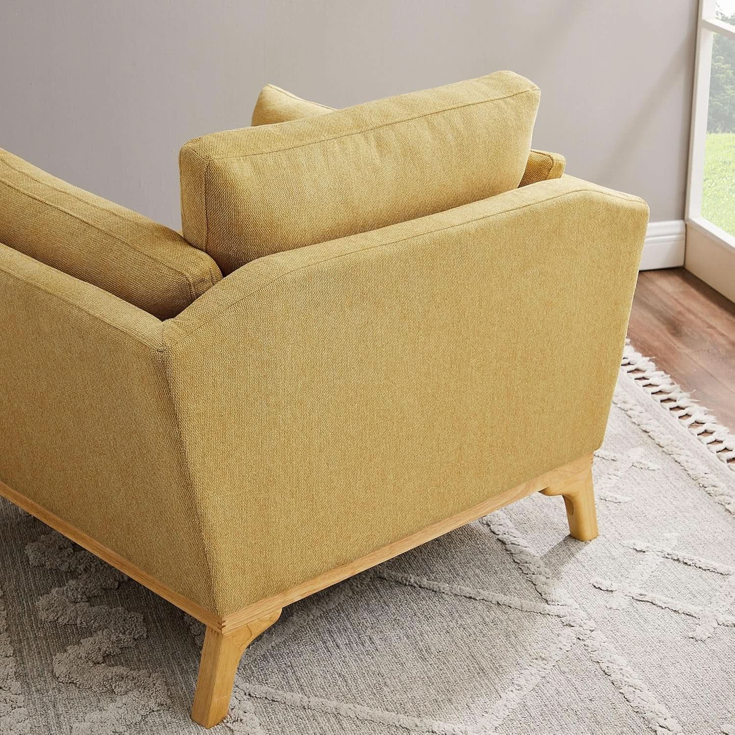 Large Yellow Linen Upholstered Accent Chair Cushions