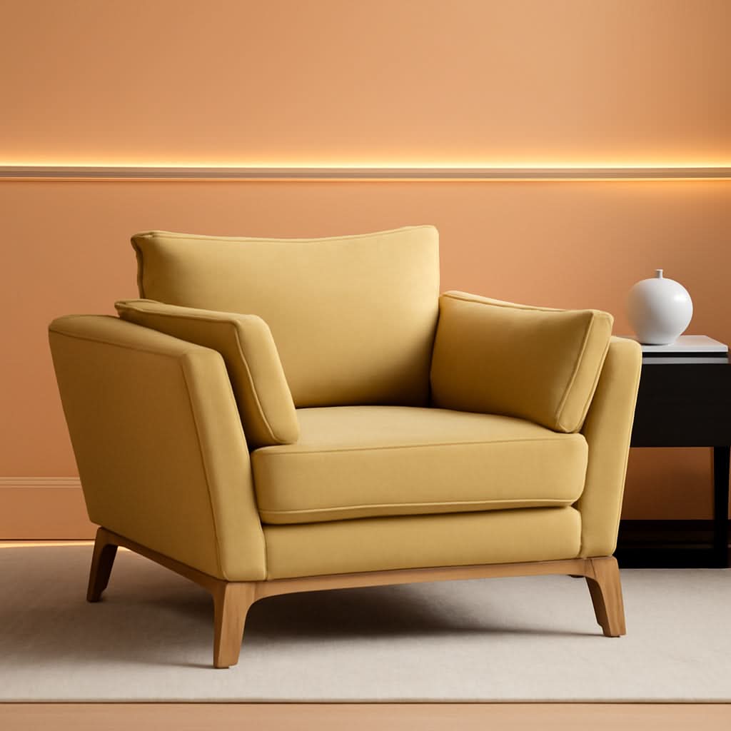 Large Yellow Linen Upholstered Accent Chair Cushions