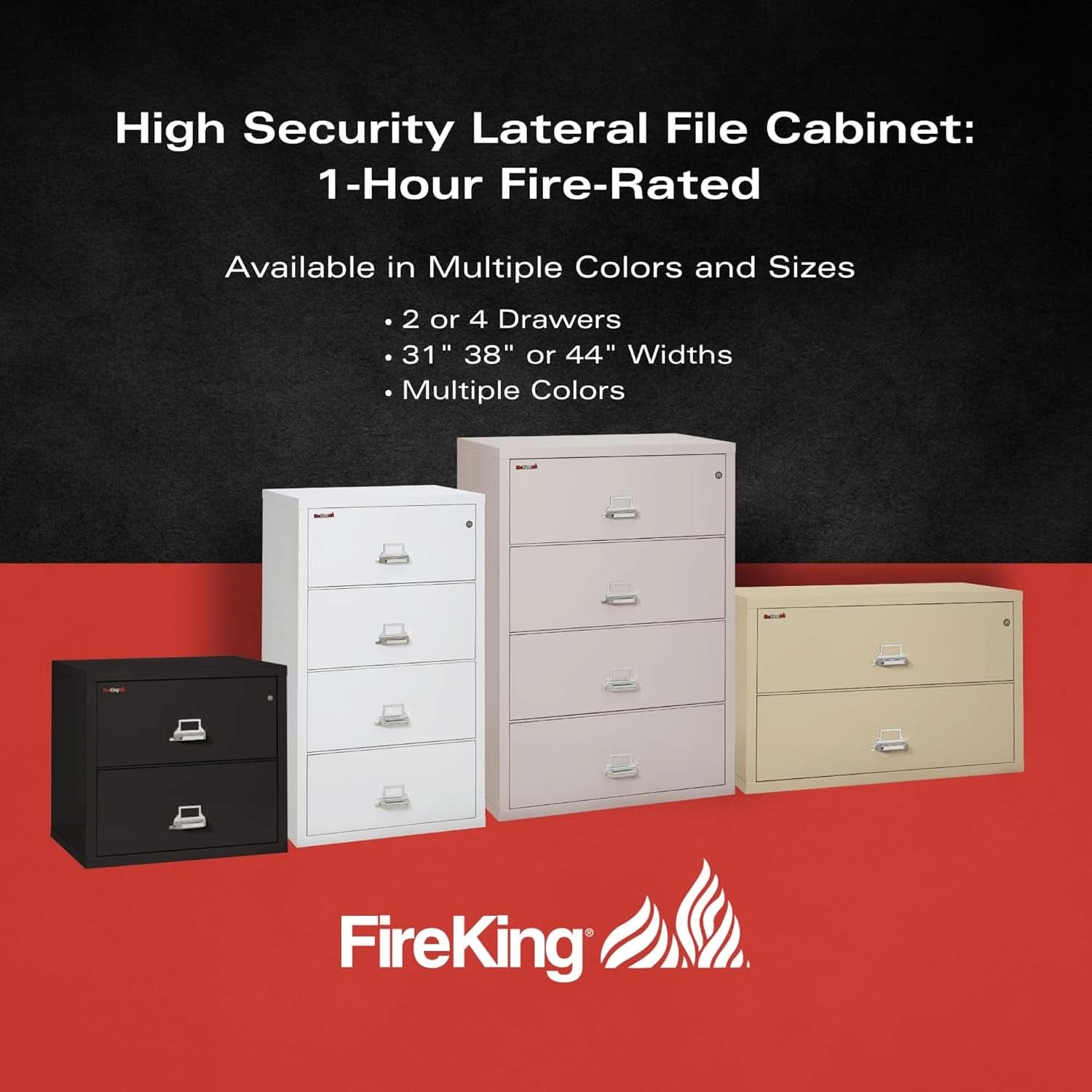 Lateral 4 Drawer Fire Safe File Cabinet With Key Lock Black