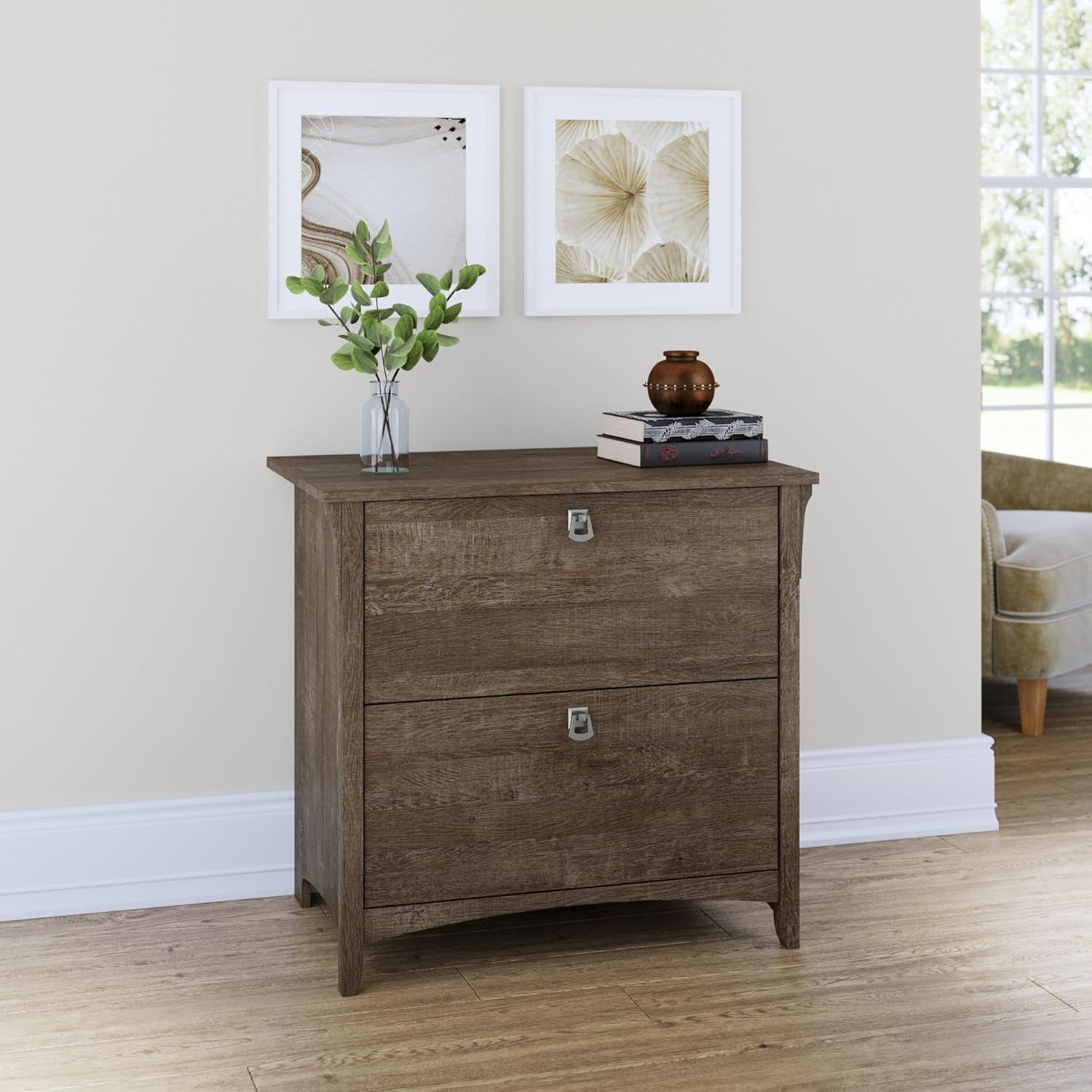 Lateral File Cabinet 2 Drawers Ash Brown With Ball Bearing Slides