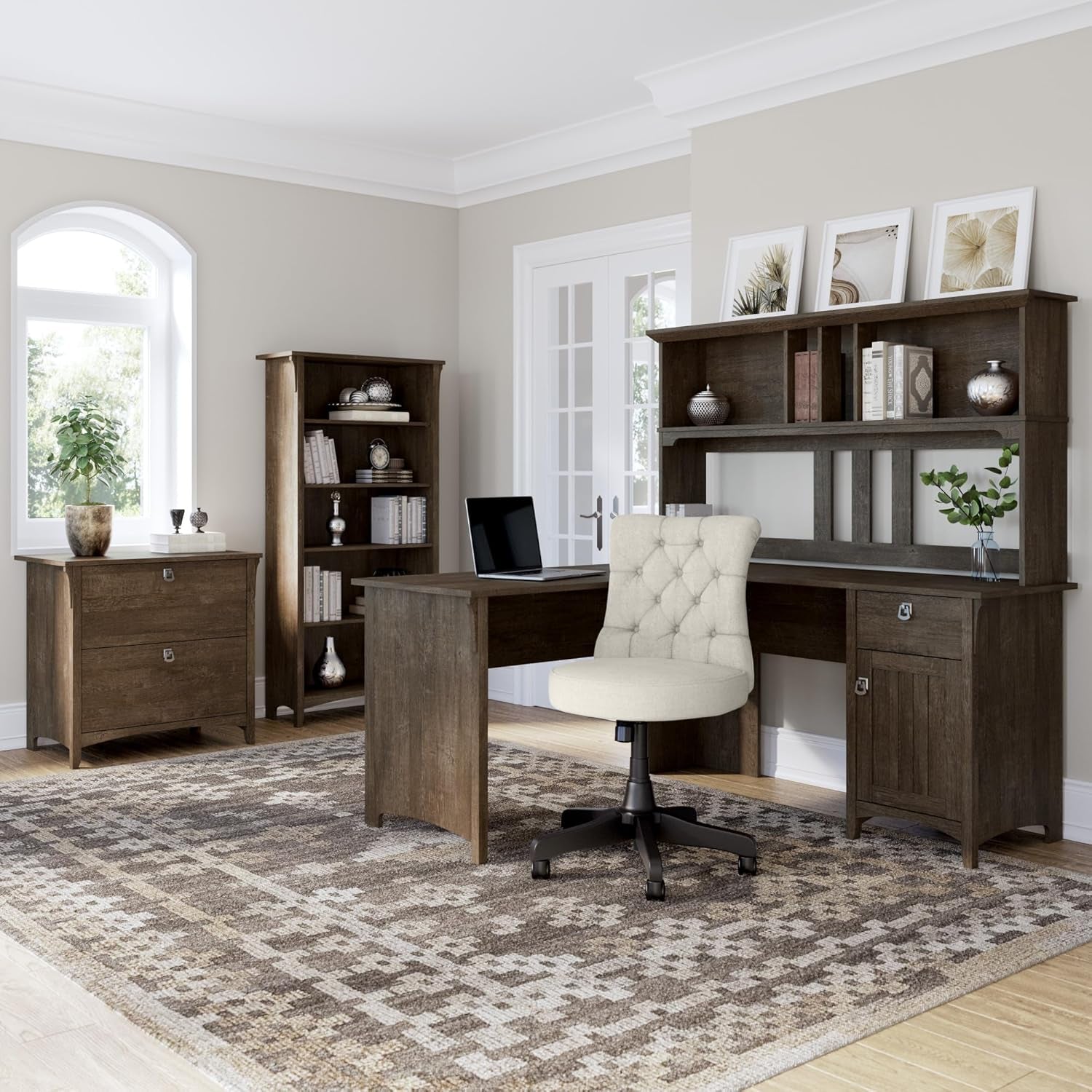 Lateral File Cabinet 2 Drawers Ash Brown With Ball Bearing Slides