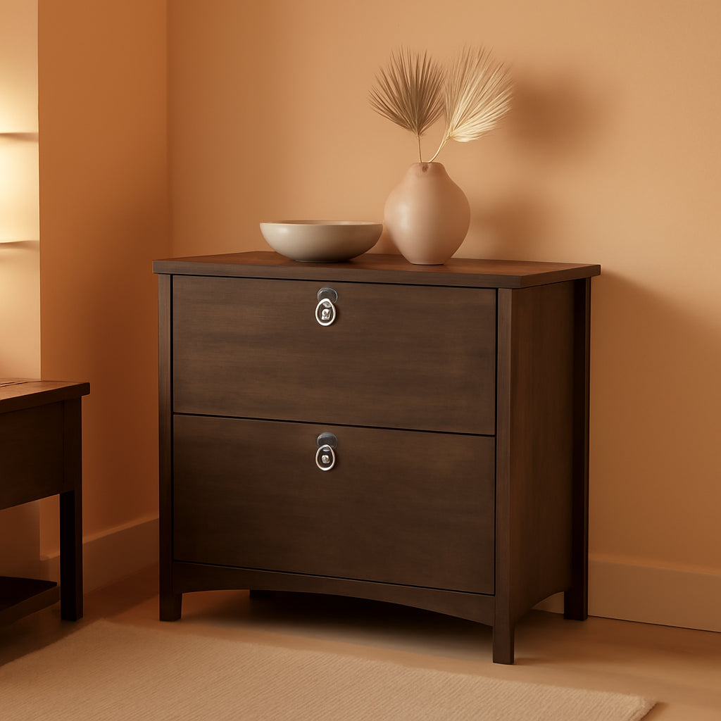 Lateral File Cabinet 2 Drawers Ash Brown With Ball Bearing Slides