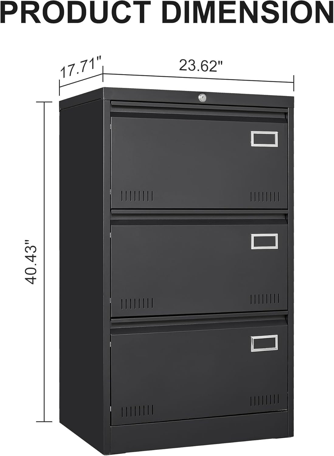 Lateral File Cabinet 3 Drawer With Lock And Card Holder Black