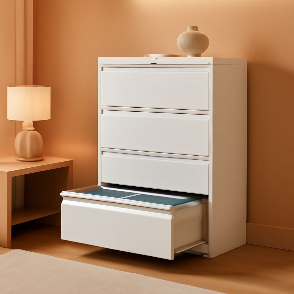 Lateral File Cabinet 4 Drawer White Metal With Locks