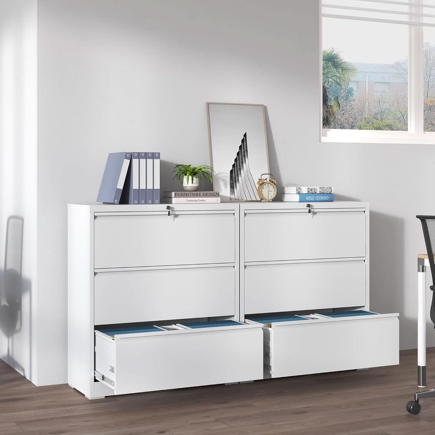 Lateral File Cabinet With 3 Drawers Metal Home Office