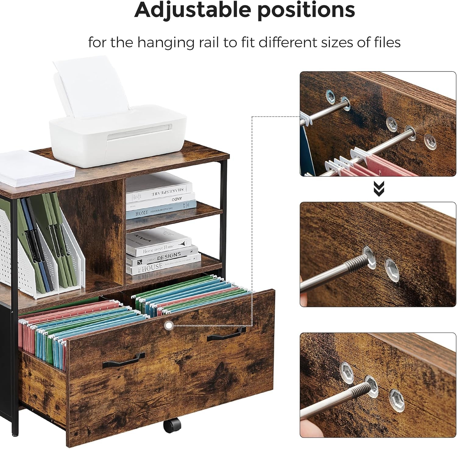 Lateral File Cabinet With Open Shelves And Drawer Brown