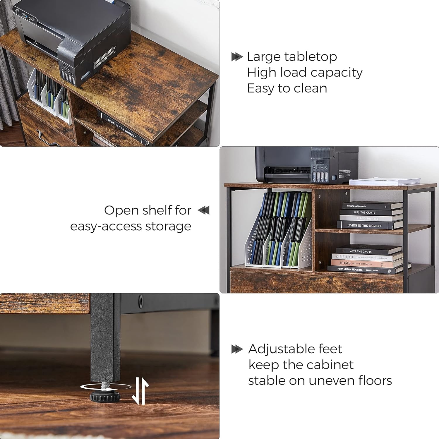Lateral File Cabinet With Open Shelves And Drawer Brown
