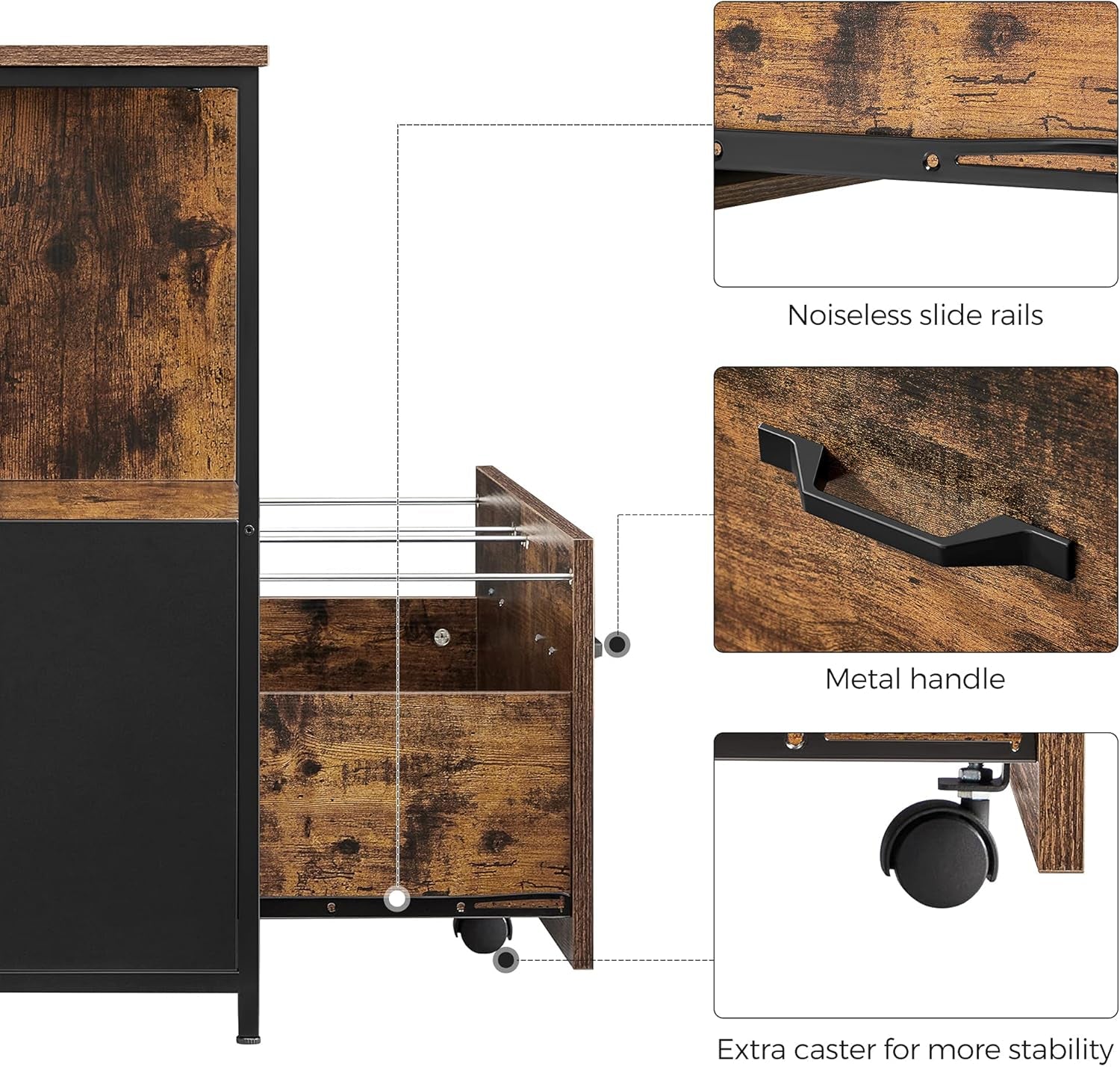Lateral File Cabinet With Open Shelves And Drawer Brown
