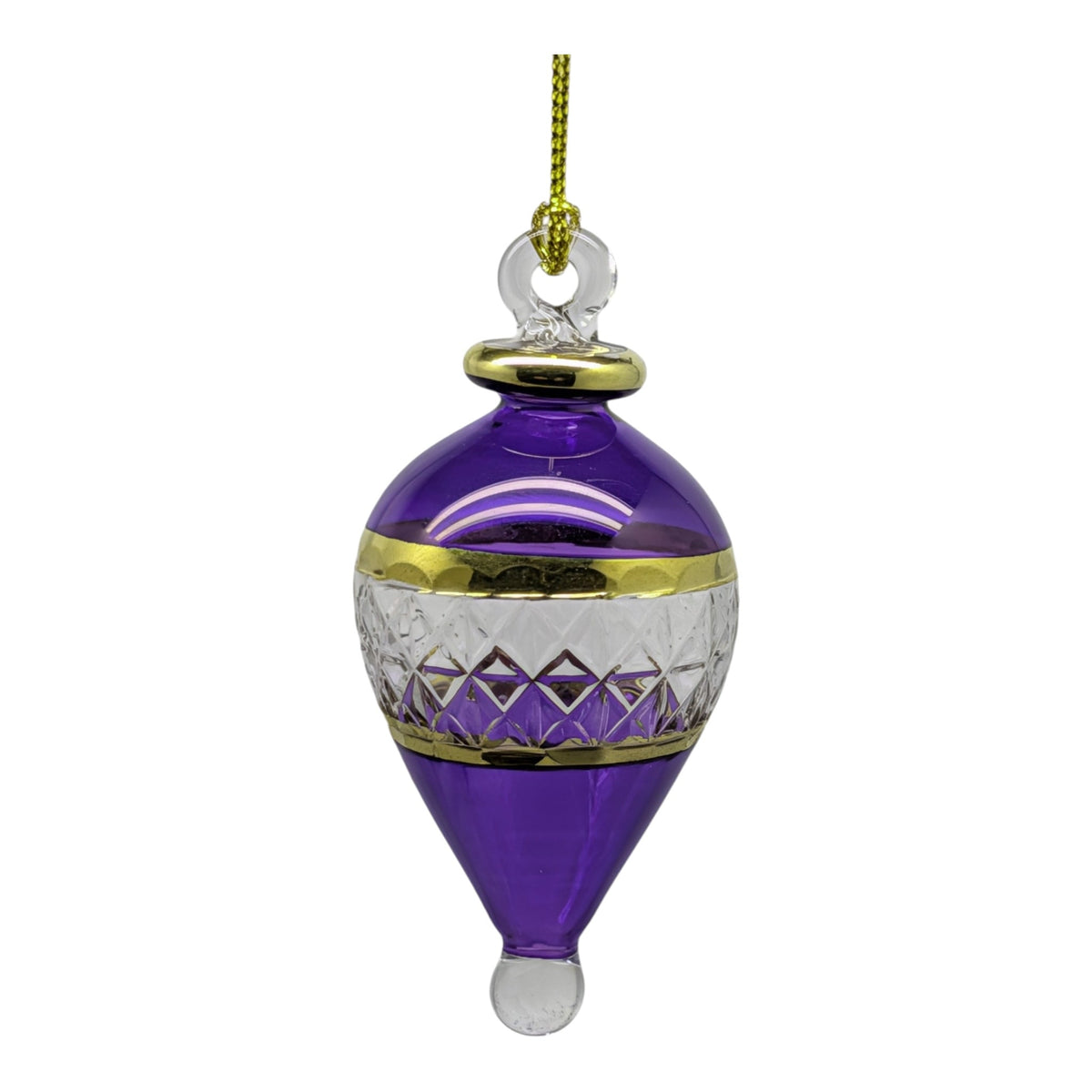 Lattice Glass Ornaments With Gold Accents - Purple Teardrop