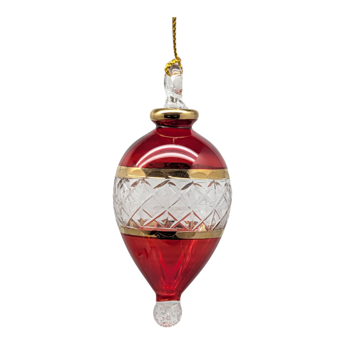 Lattice Glass Ornaments With Gold Accents - Red Teardrop