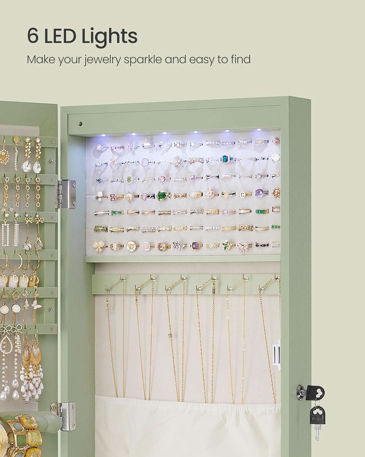 Laurel Green 47 Inch Tall Lockable Mirror Jewelry Armoire