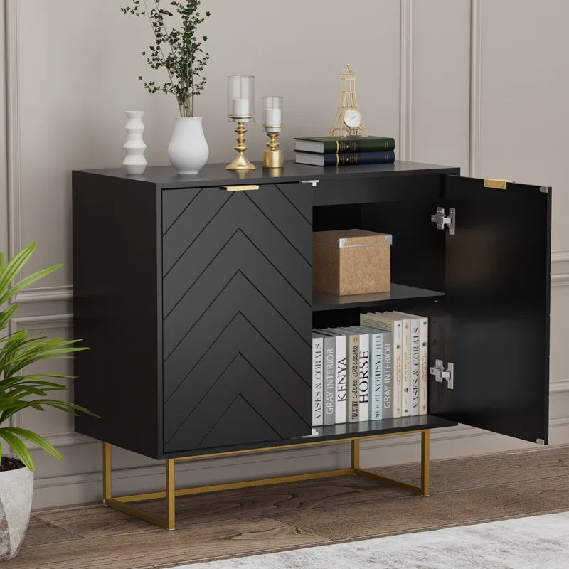 Laurens Two Door Cabinet With Adjustable Shelf Metal Legs