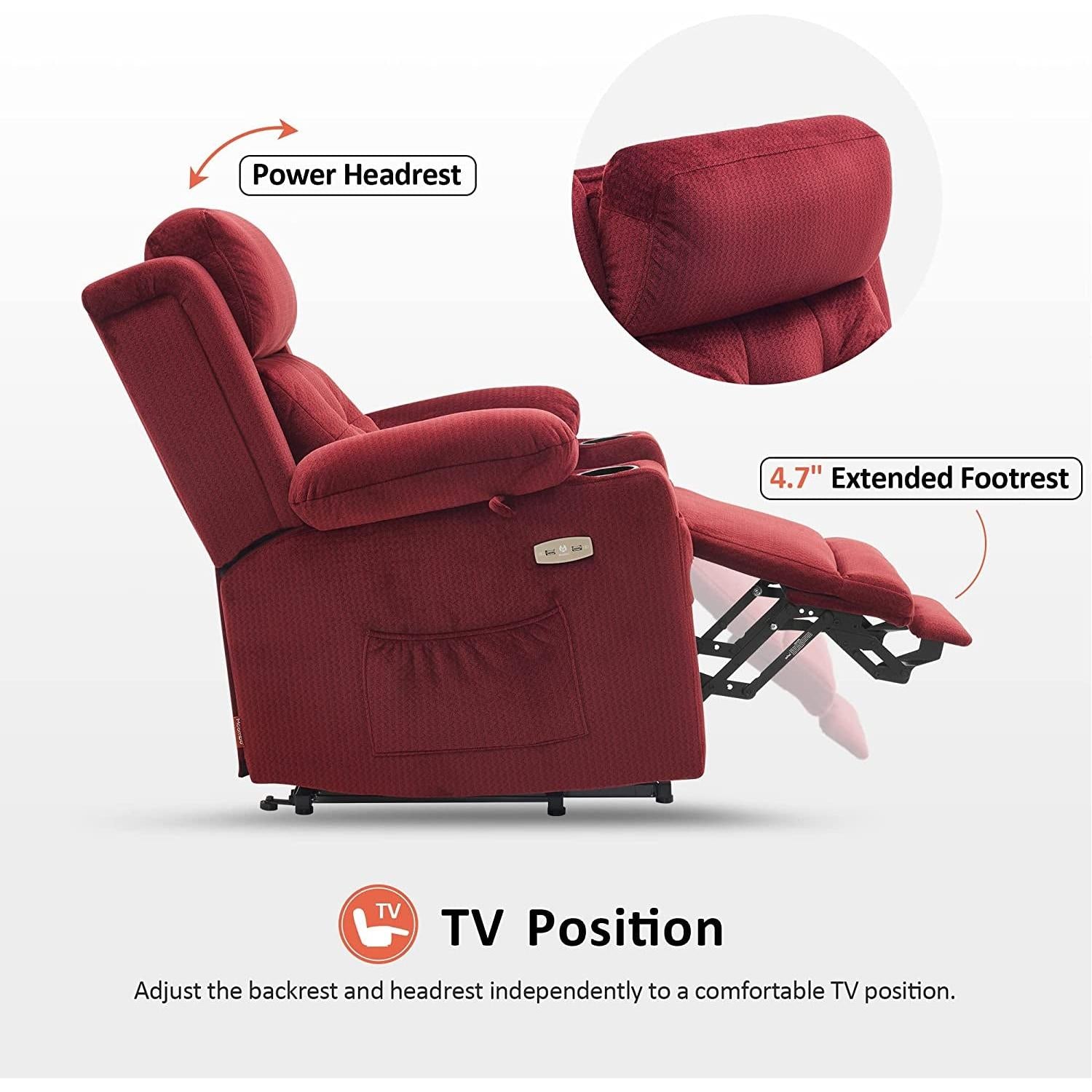 Lay Flat Lift Recliner With Power Headrest Burgundy Small