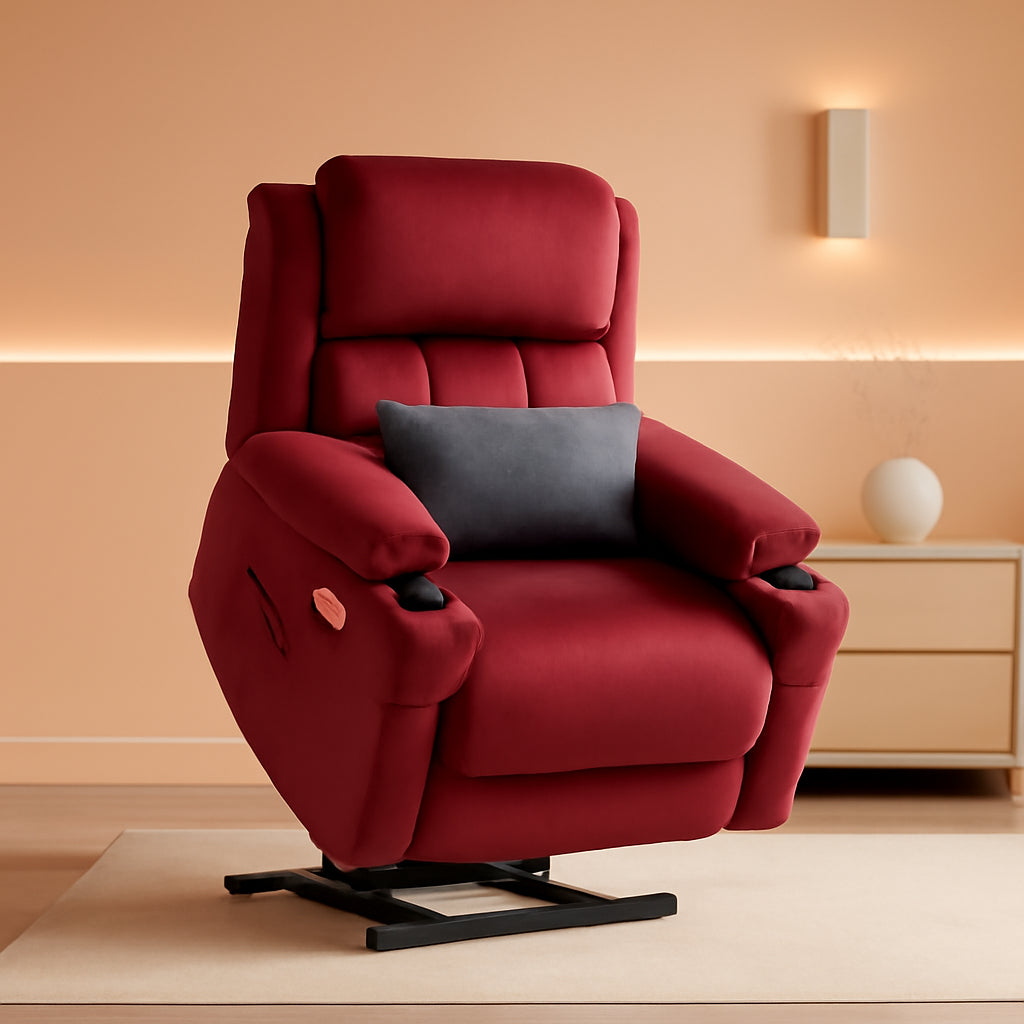 Lay Flat Lift Recliner With Power Headrest Burgundy Small