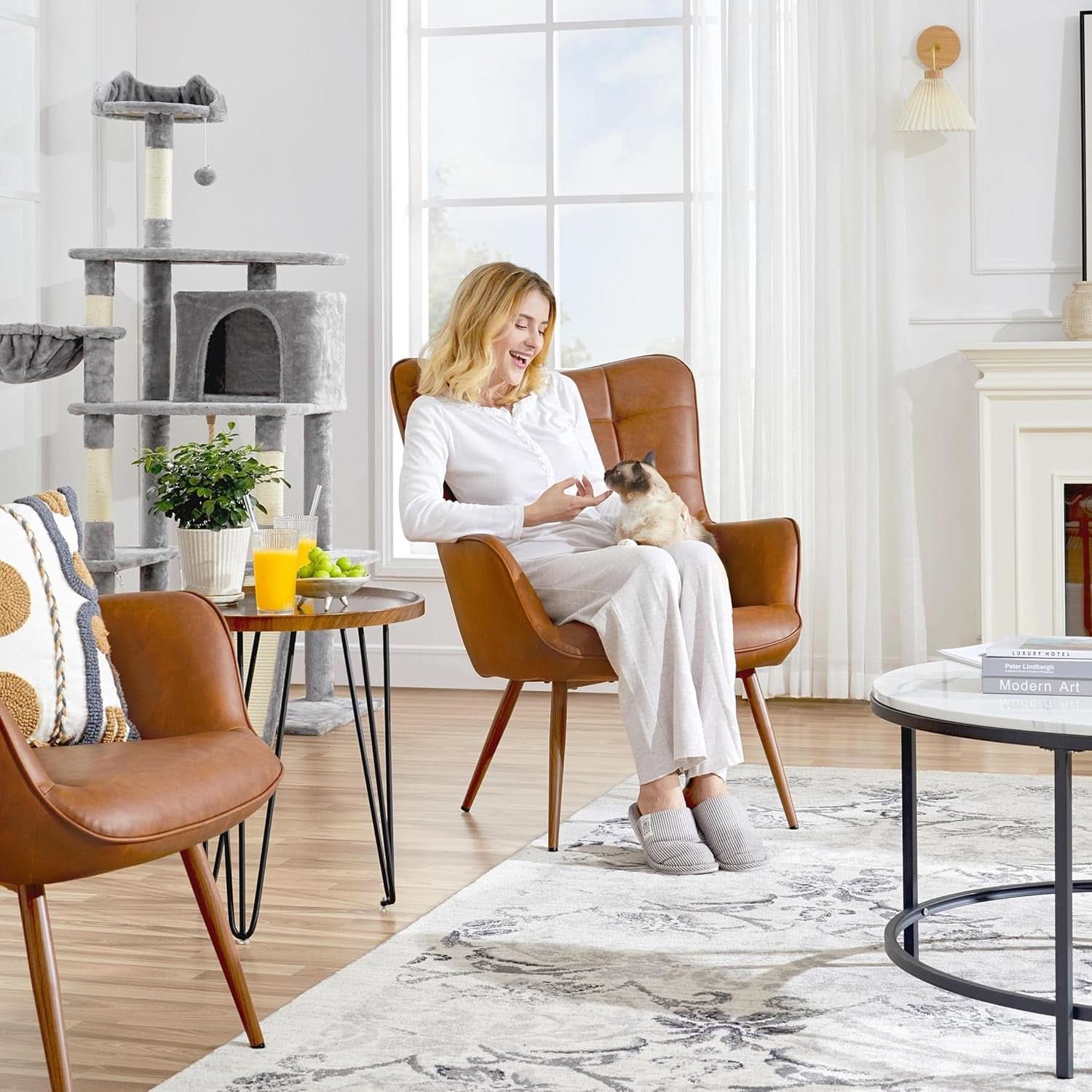 Leather Accent Chair Camel With Metal Legs Living Room