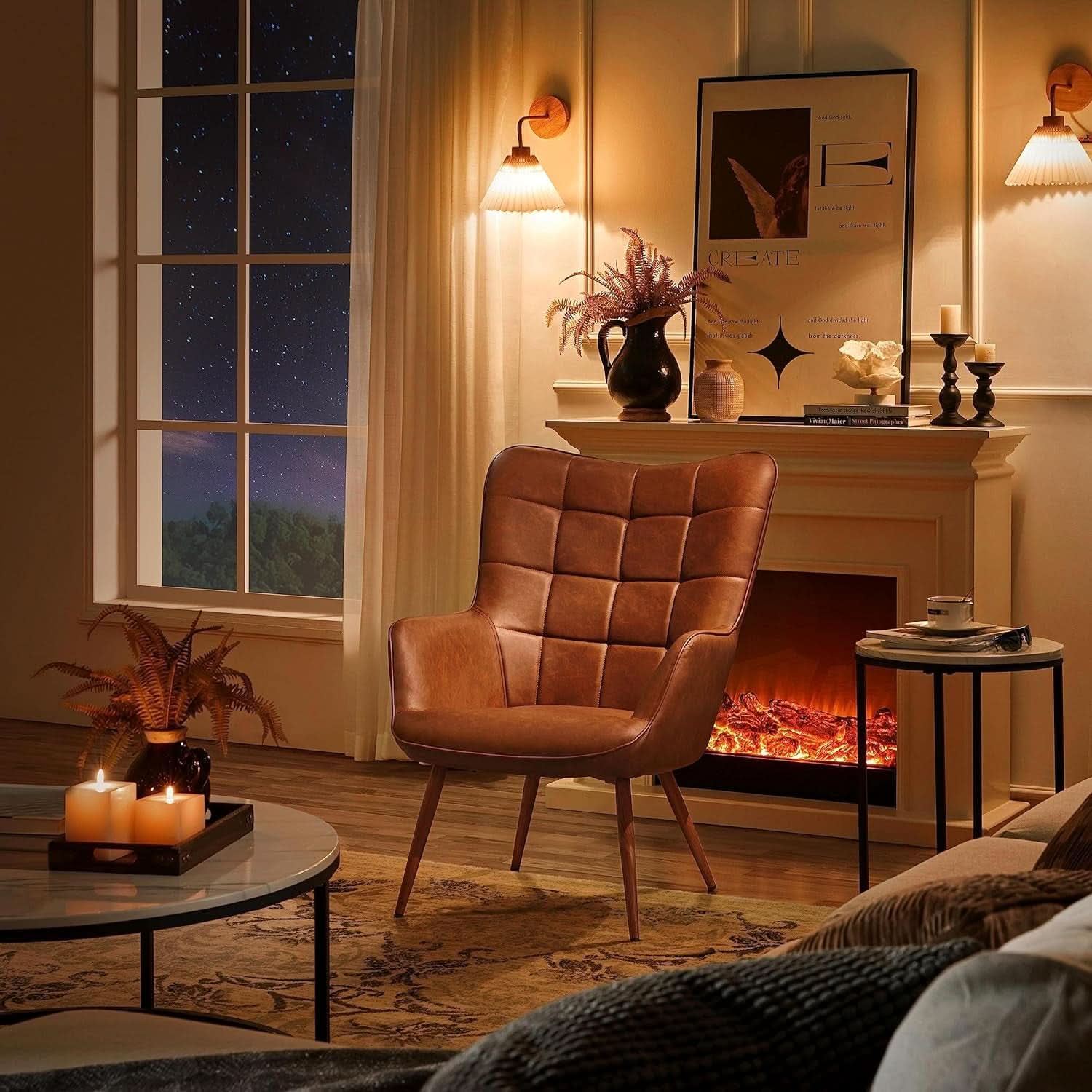 Leather Accent Chair Camel With Metal Legs Living Room