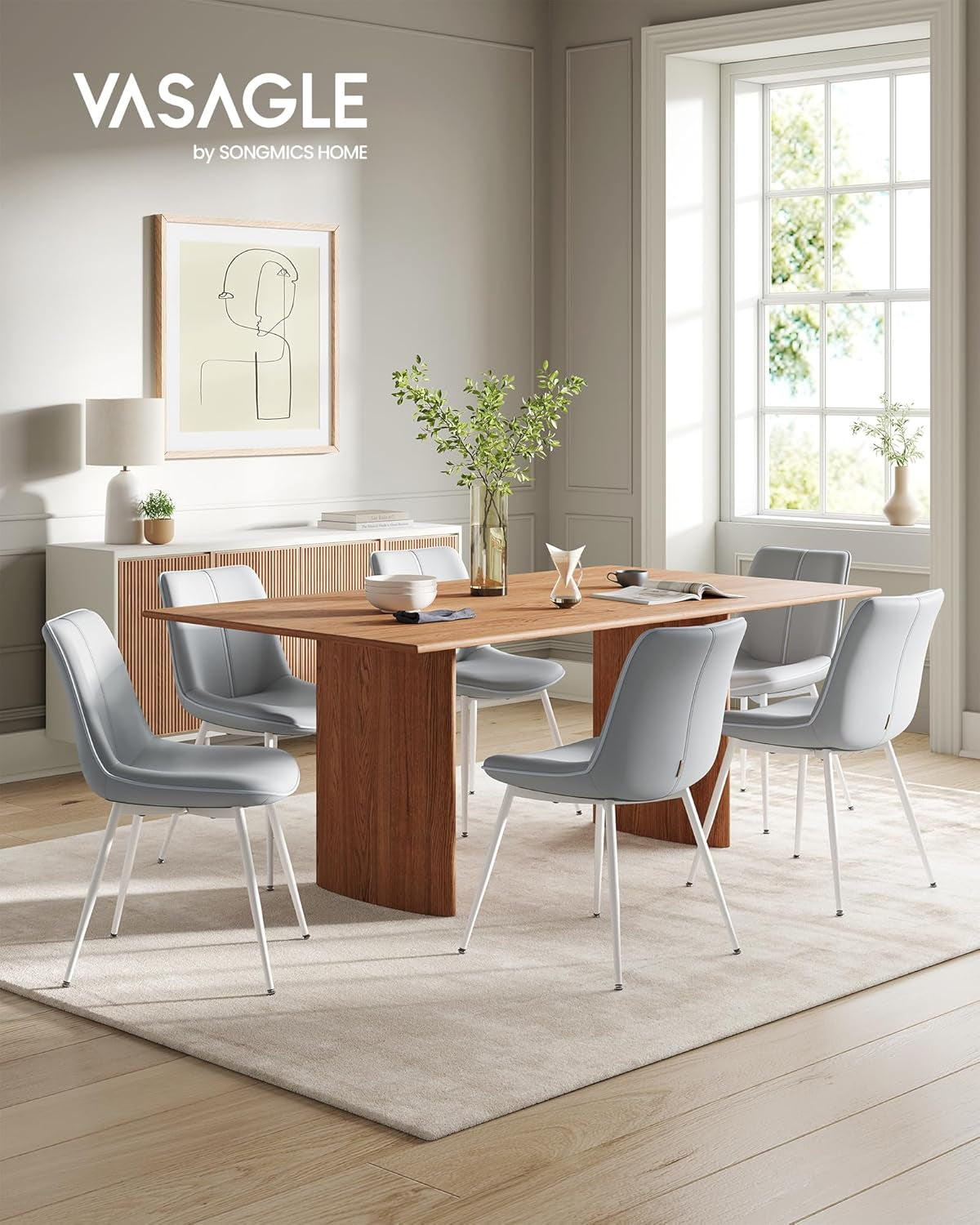 Leather Dining Chair Set Of 2 With Curved Back And Swivel Feet Dove Gray