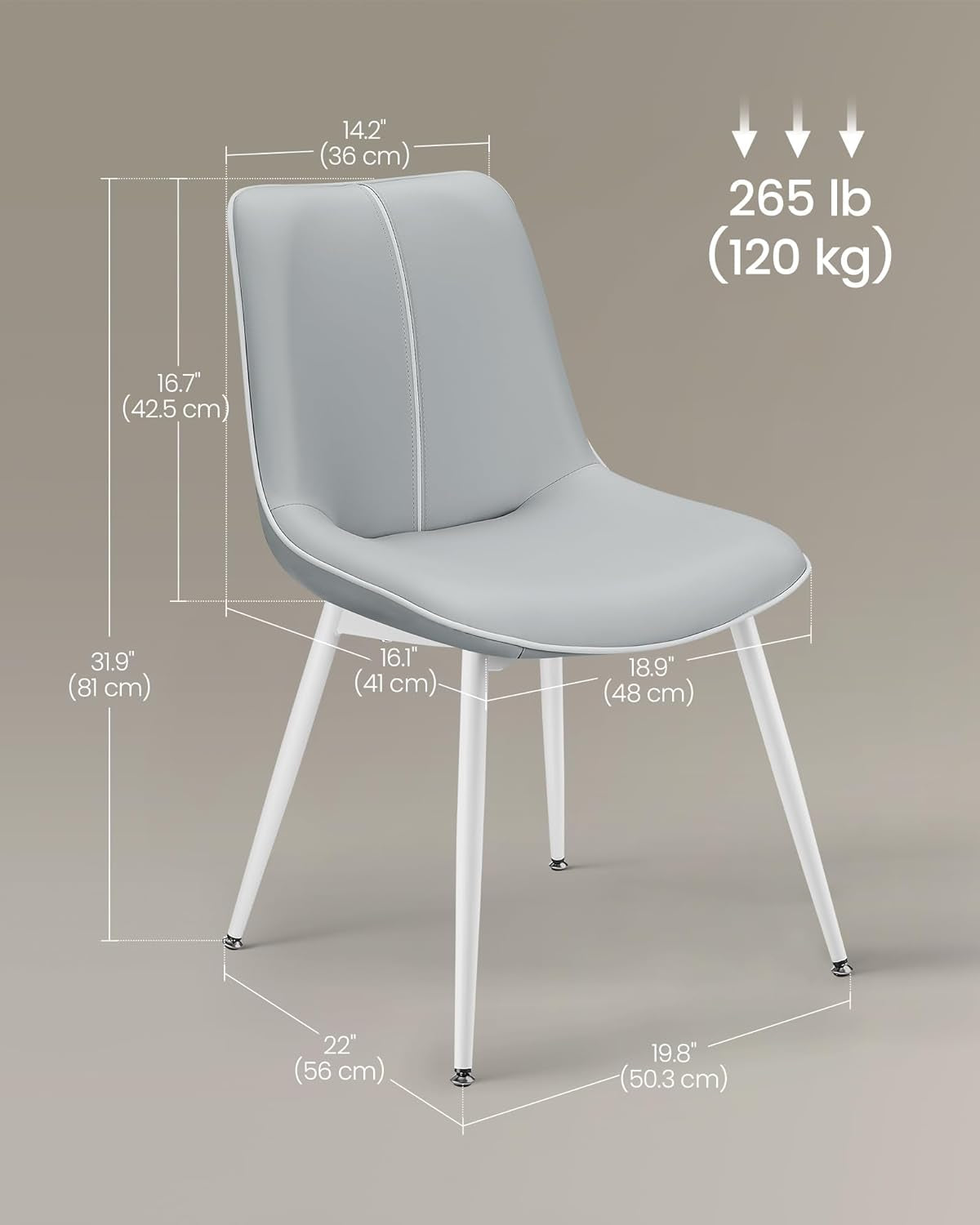 Leather Dining Chair Set Of 2 With Curved Back And Swivel Feet Dove Gray