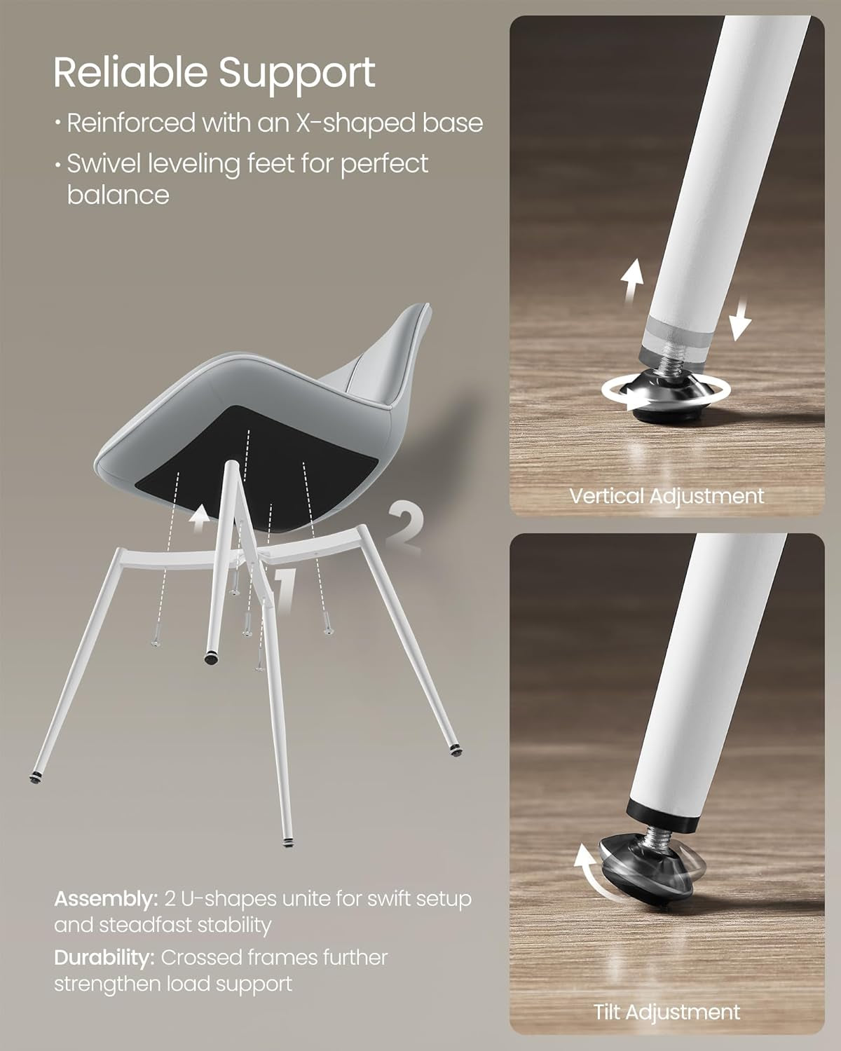 Leather Dining Chair Set Of 2 With Curved Back And Swivel Feet Dove Gray
