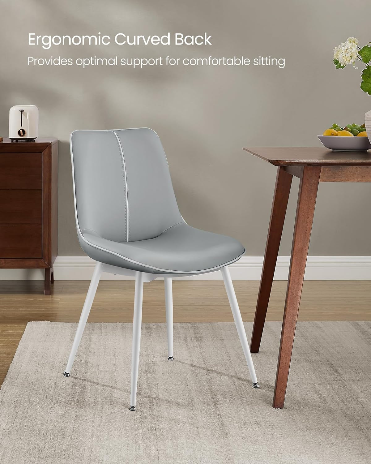 Leather Dining Chair Set Of 2 With Curved Back And Swivel Feet Dove Gray