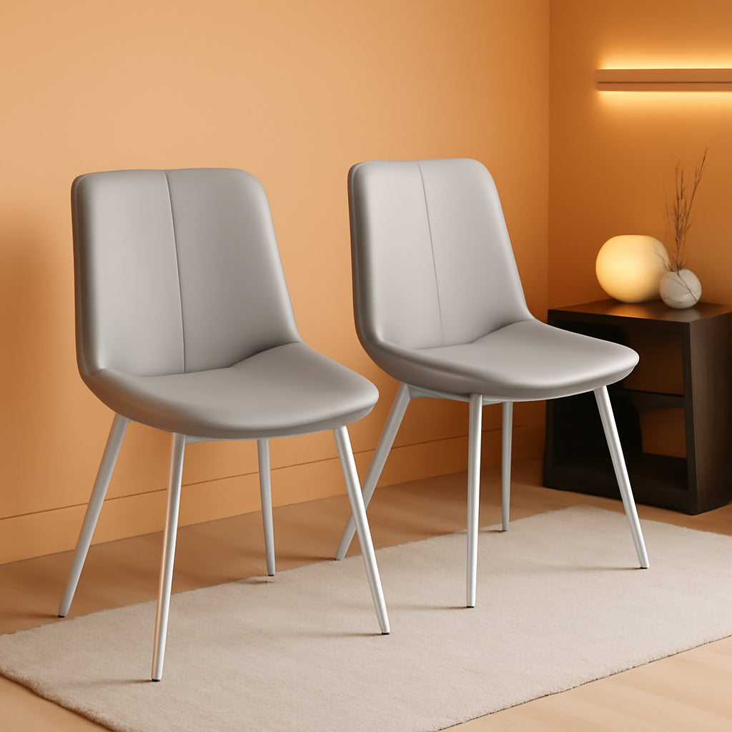 Leather Dining Chair Set Of 2 With Curved Back And Swivel Feet Dove Gray