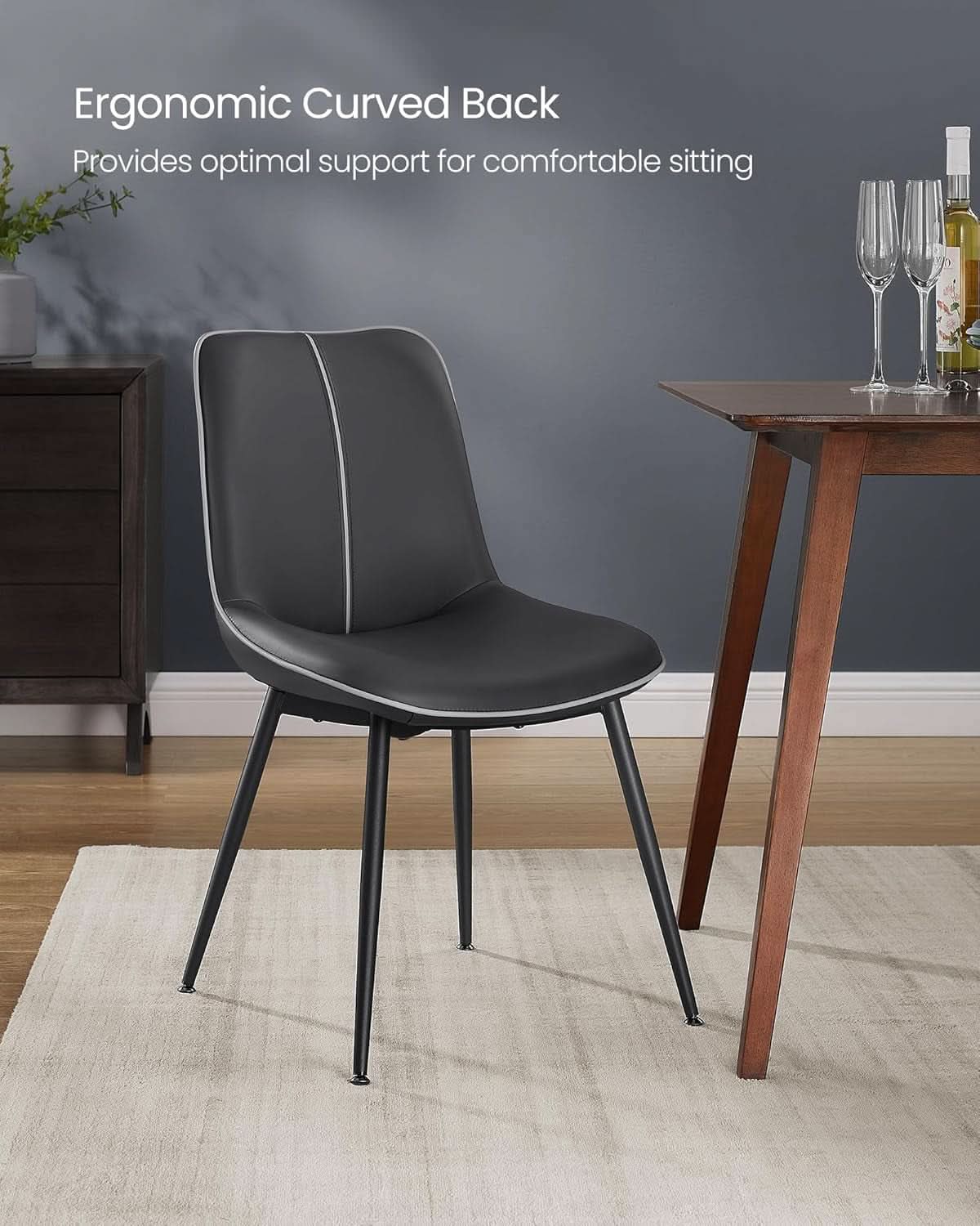Leather Dining Chairs Set Of 2 Ink Black Upholstered Swivel Chairs