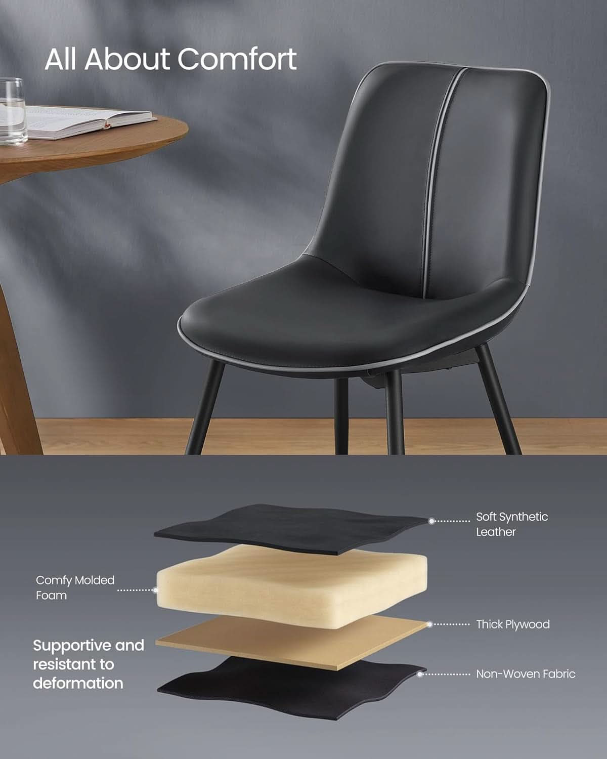 Leather Dining Chairs Set Of 2 Ink Black Upholstered Swivel Chairs