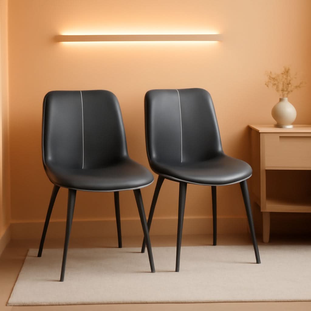 Leather Dining Chairs Set Of 2 Ink Black Upholstered Swivel Chairs