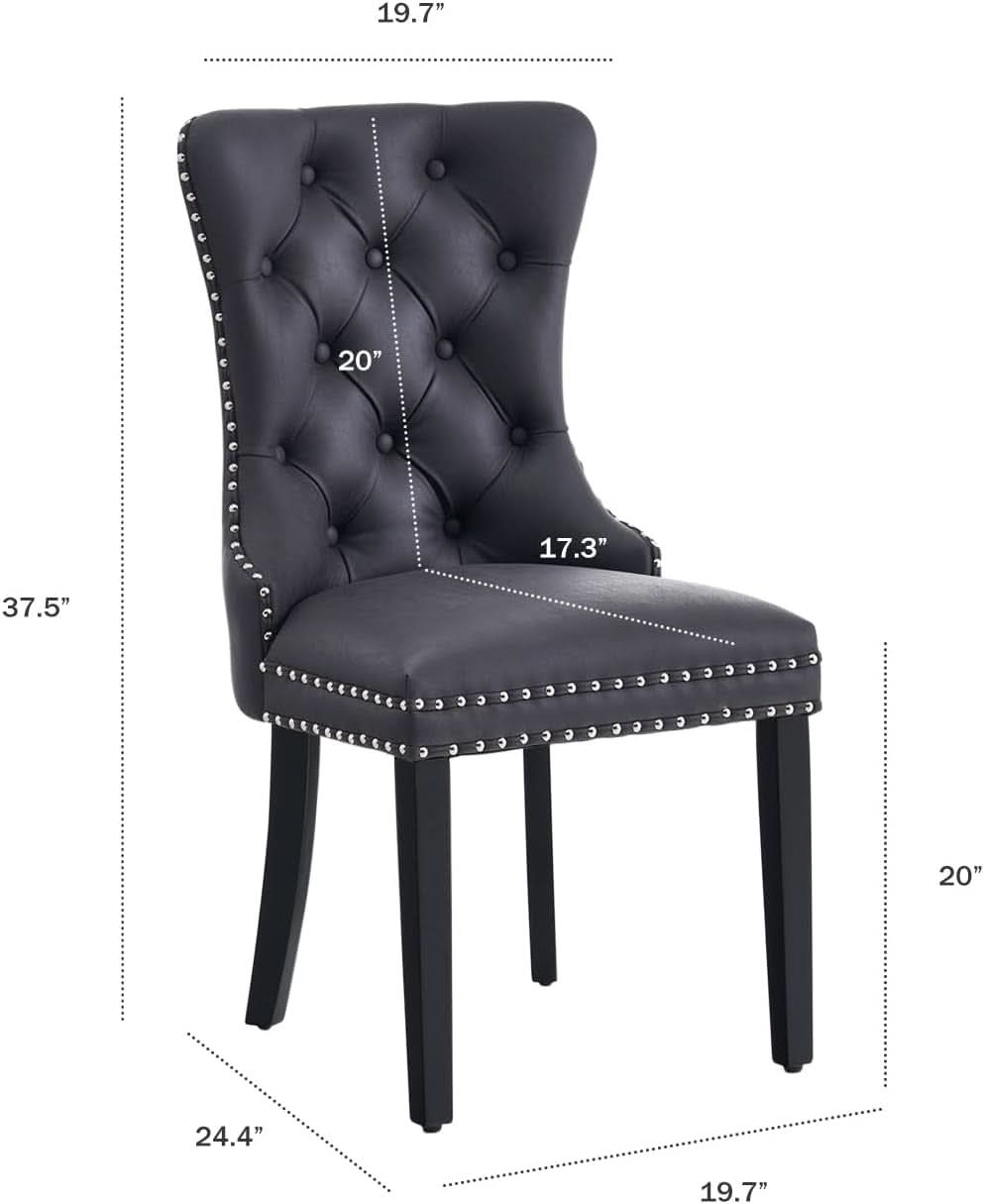 Leather Dining Chairs Set Of 4 Wingback Upholstered With Nailhead Trim Black