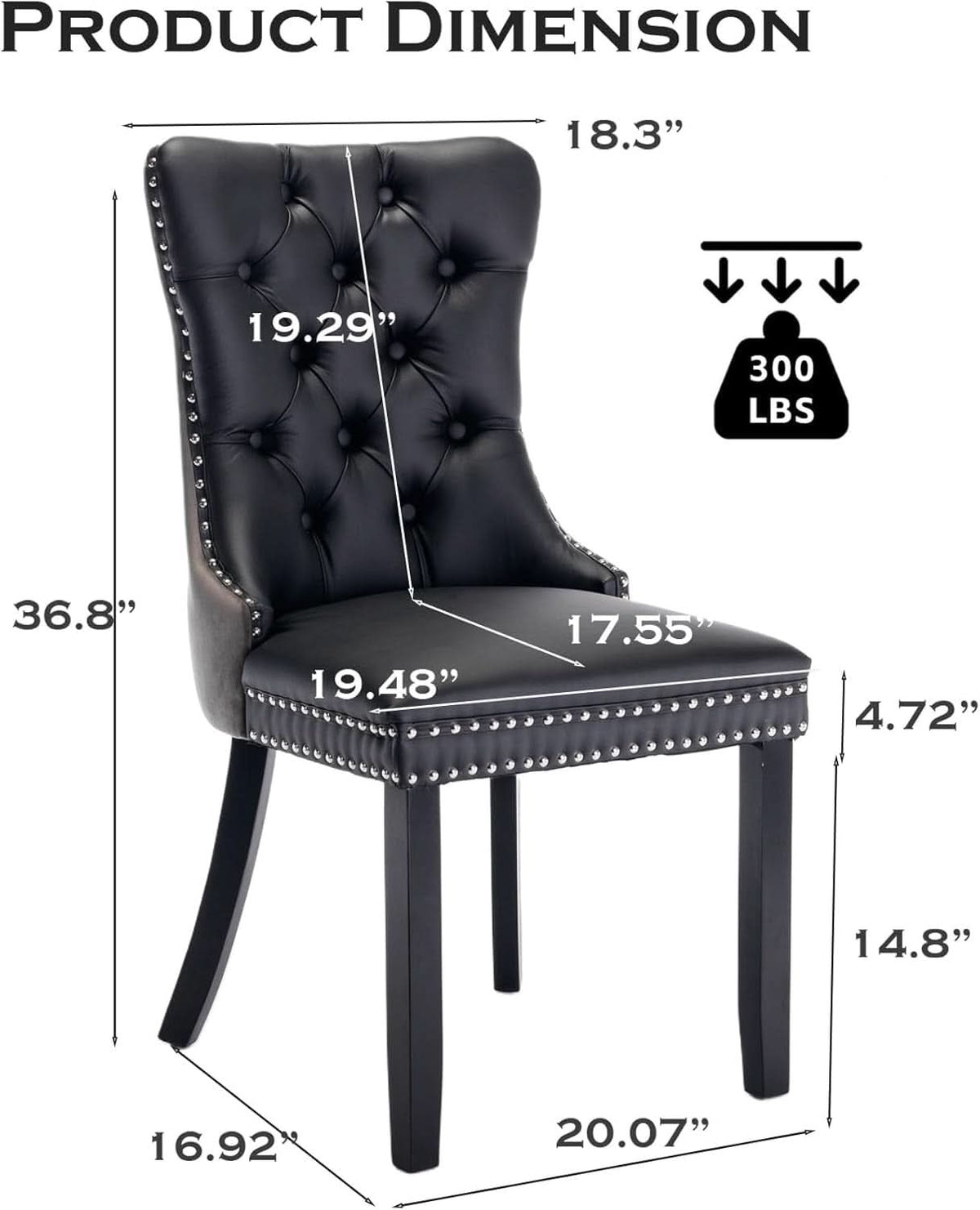Leather Dining Chairs Set of 2 Black Nailhead Trim