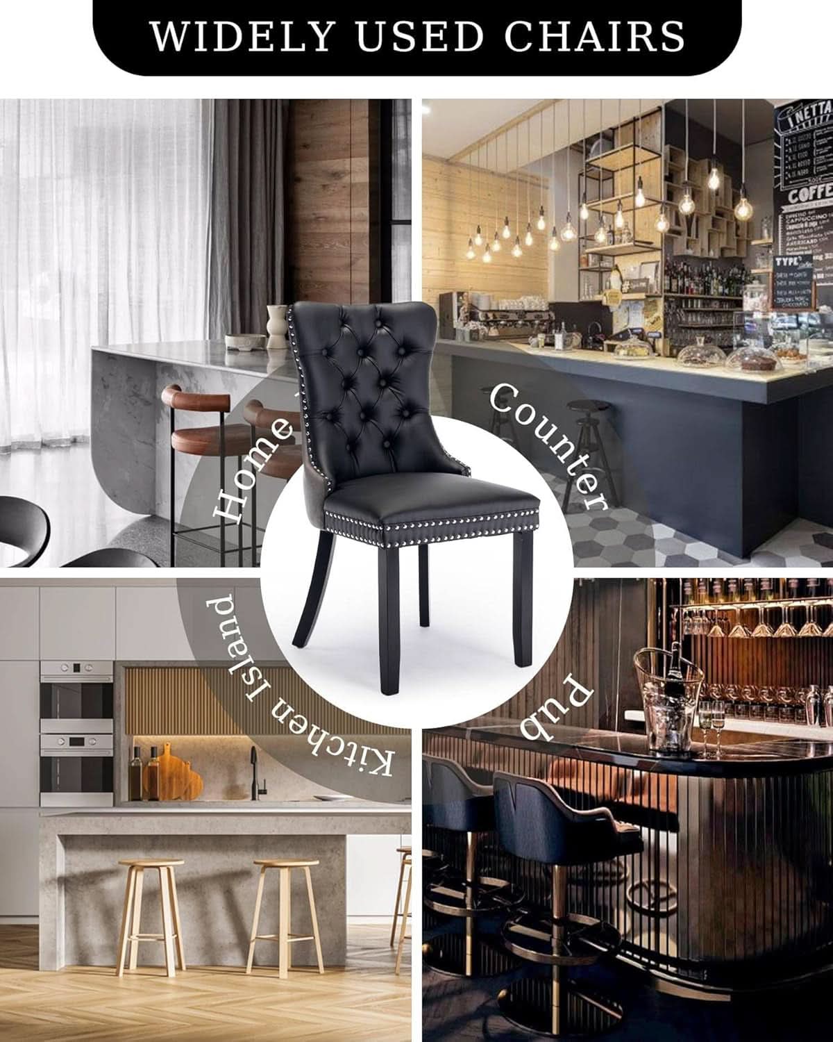 Leather Dining Chairs Set of 2 Black Nailhead Trim