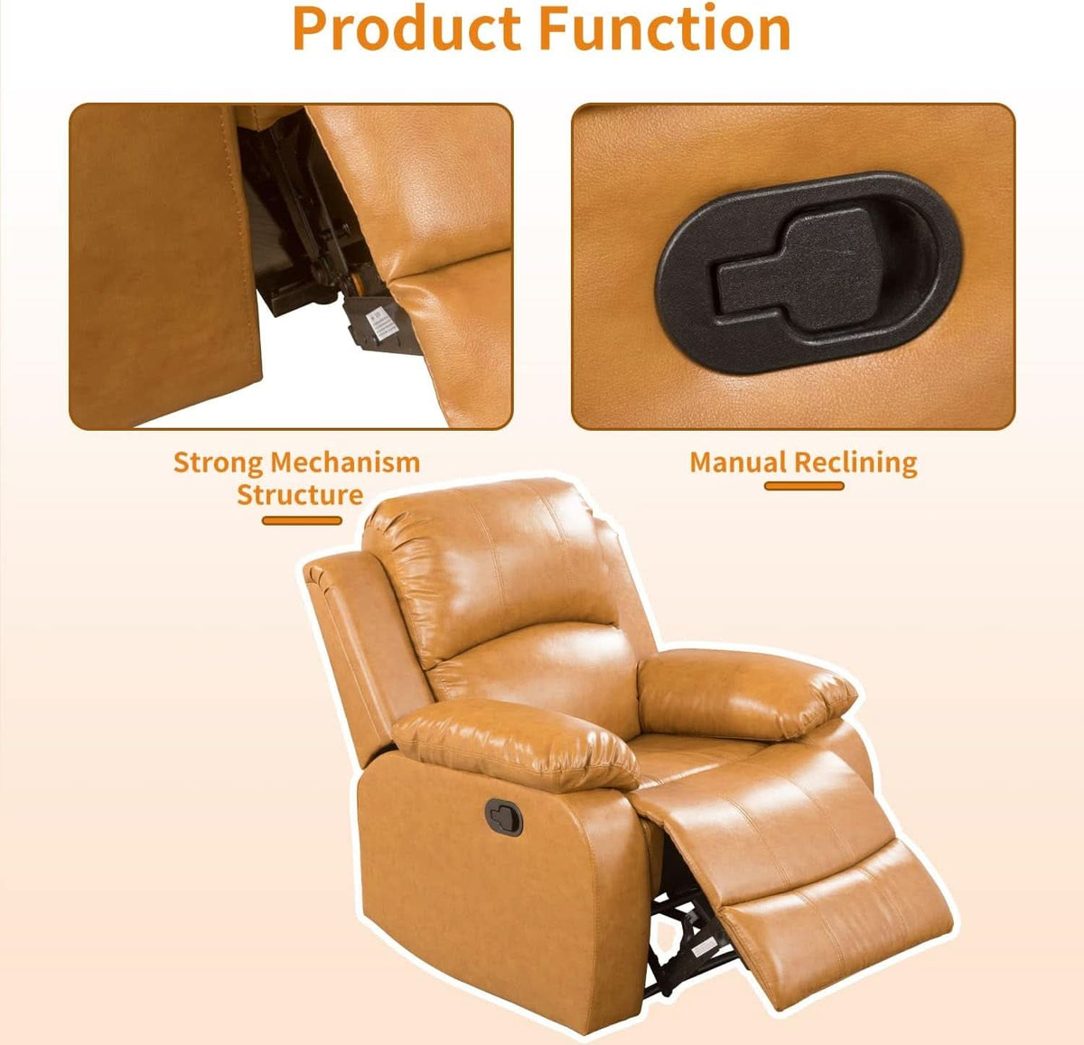 Leather Manual Recliner Sofa Set Ginger 3Piece Living Room